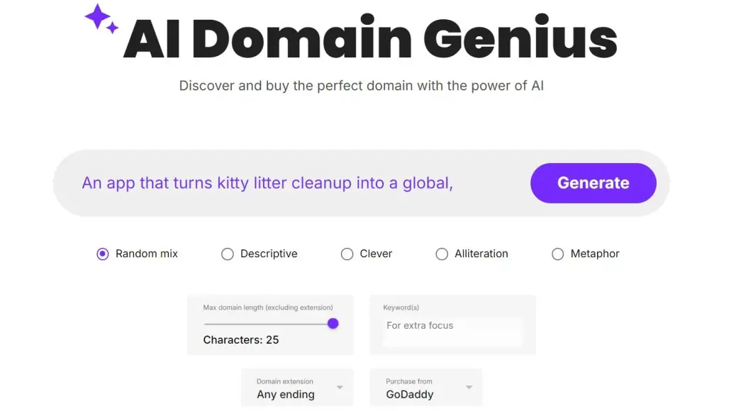 AI Domain Genius Domain finder