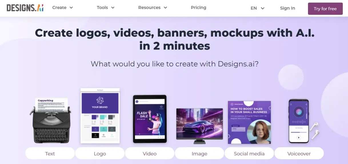 Designs.ai tool for graphic design