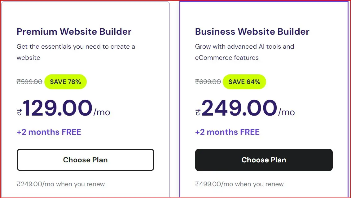 Hostinger AI website builder pricing