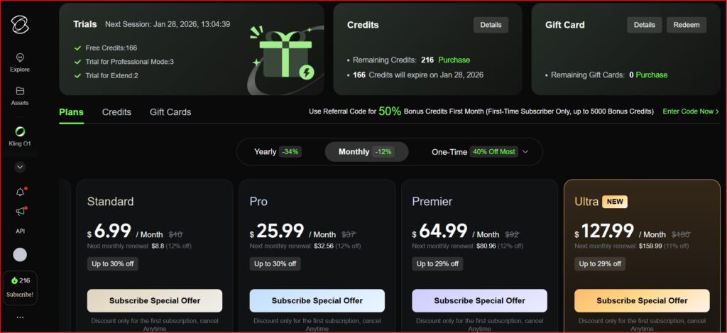 Kling AI Subscription plans