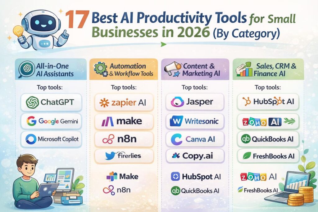 17 Best AI Productivity Tools for Small Businesses in 2026 (By Category)