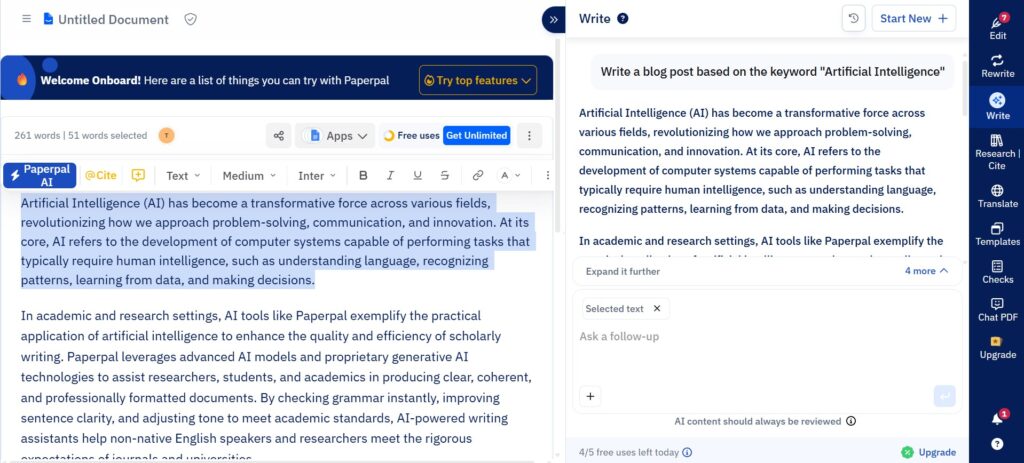 Paperpal AI Writing Assistant