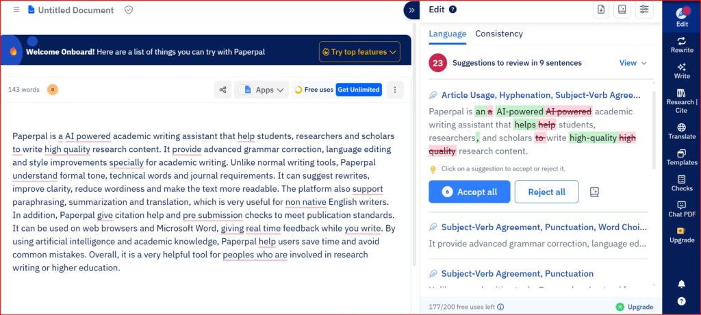 Paperpal AI grammar checker