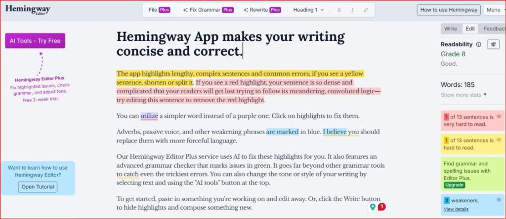 Hemingway Editor — Best for Simple Prose