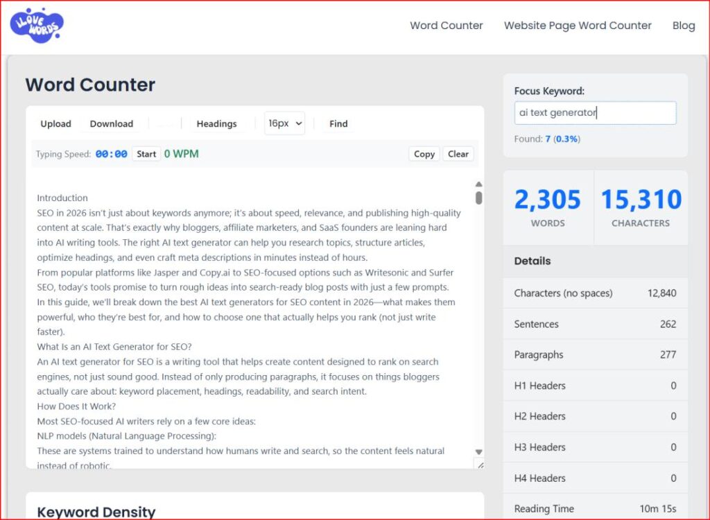 ILoveword word counter tool