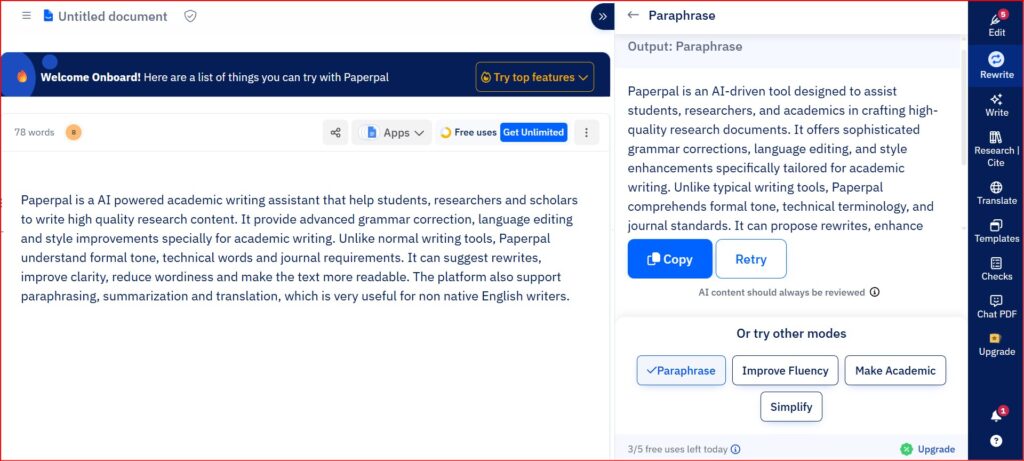 Paperpal AI Paraphraser tool