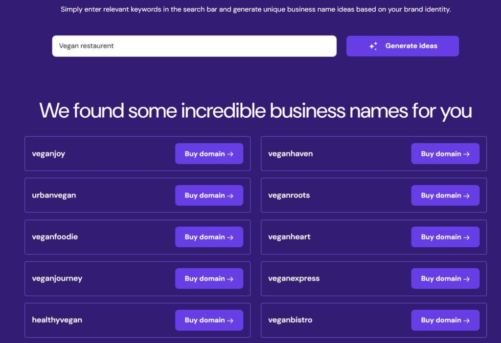 Hostinger AI Business Name Generator