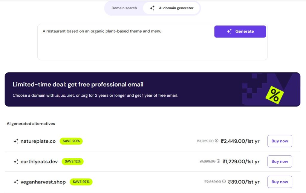 Hostinger AI Domain Name Generator