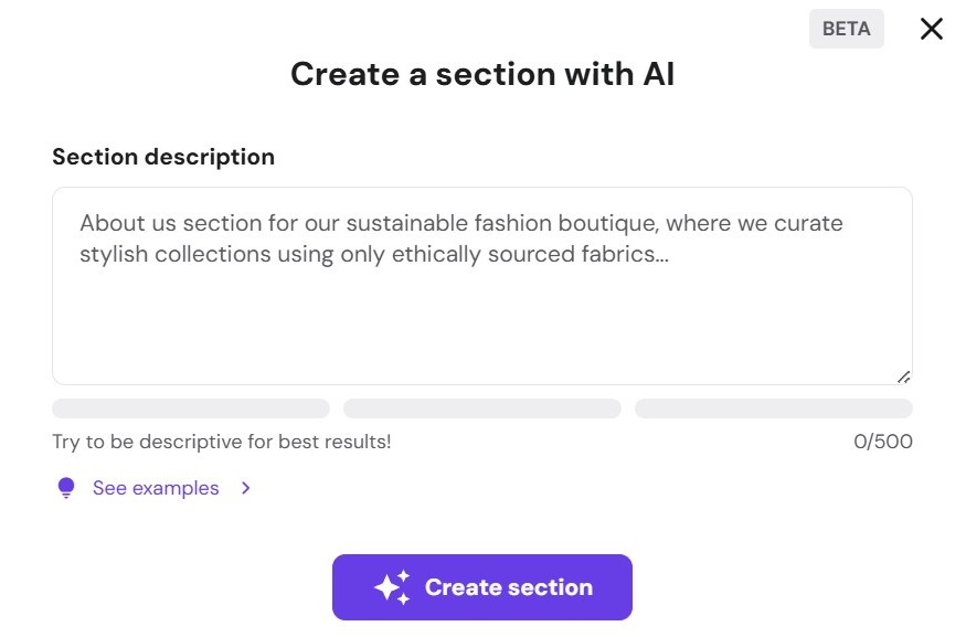 Hostinger AI Section Generator