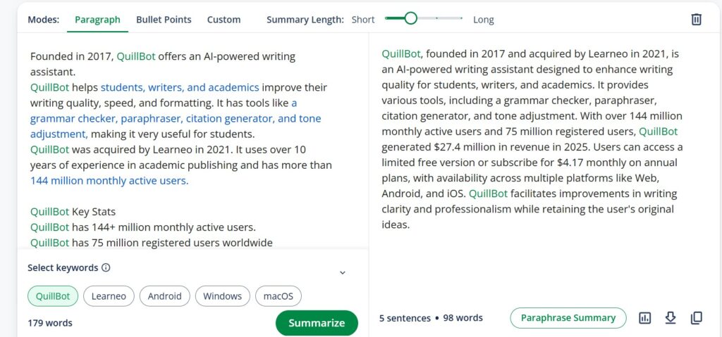 QuillBot Summarizer