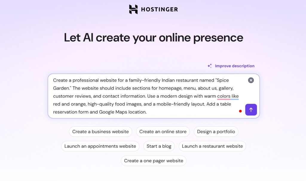 Top features of Hostinger AI Webiste Builder