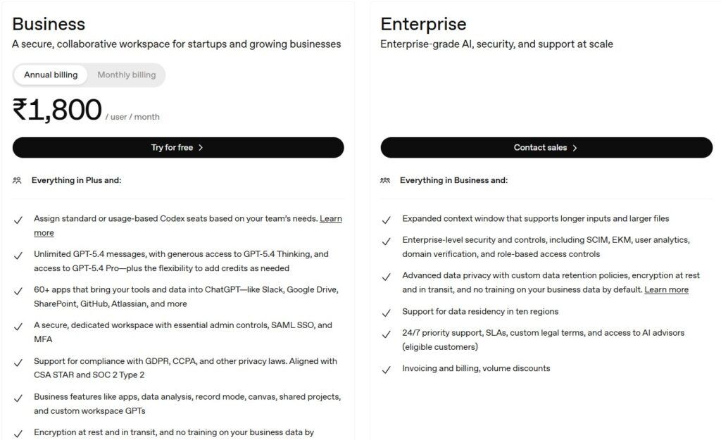 ChatGPT Business Subscriptions plan
